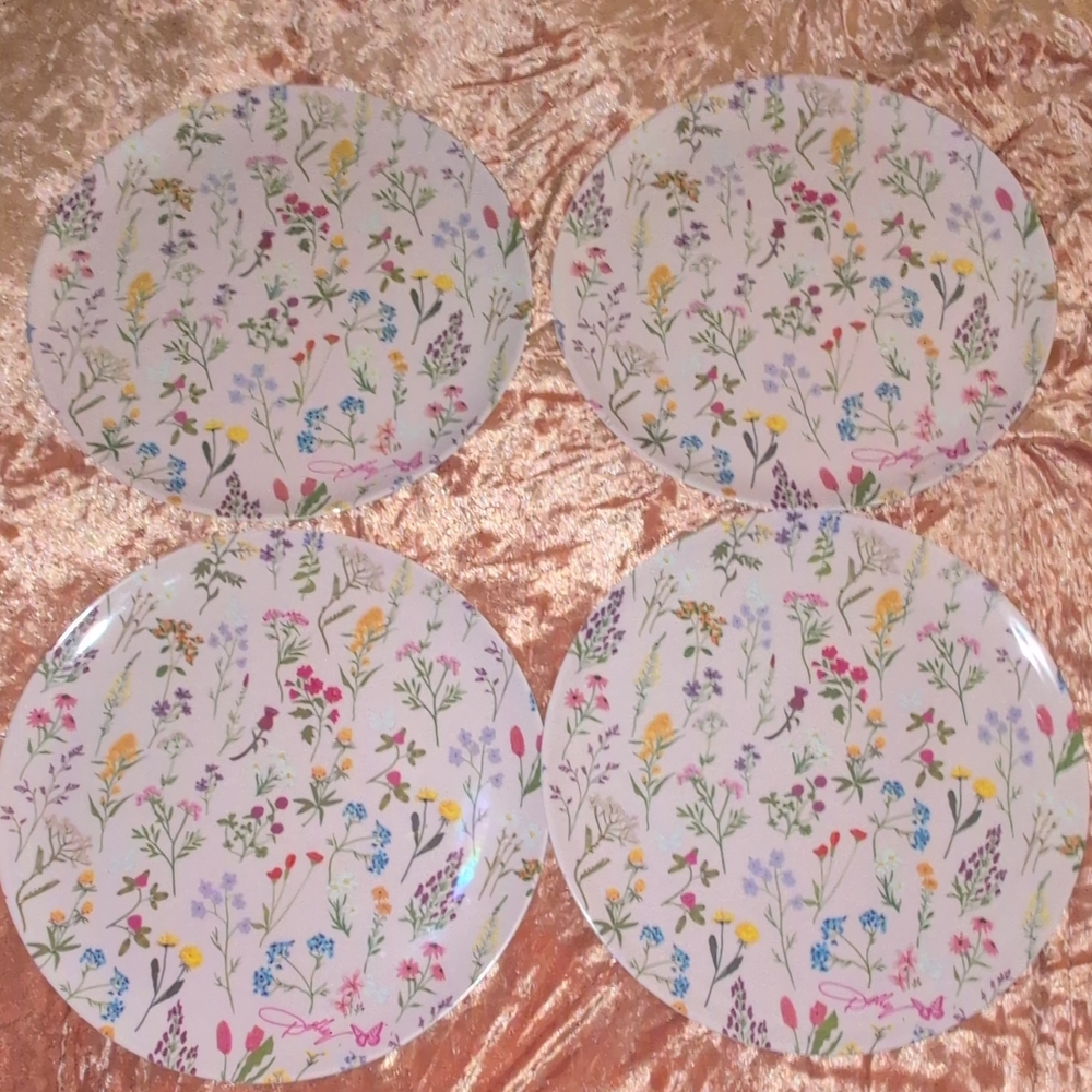 Set of 4 Floral Dinner Plates - Pastel Wildflower Pattern
